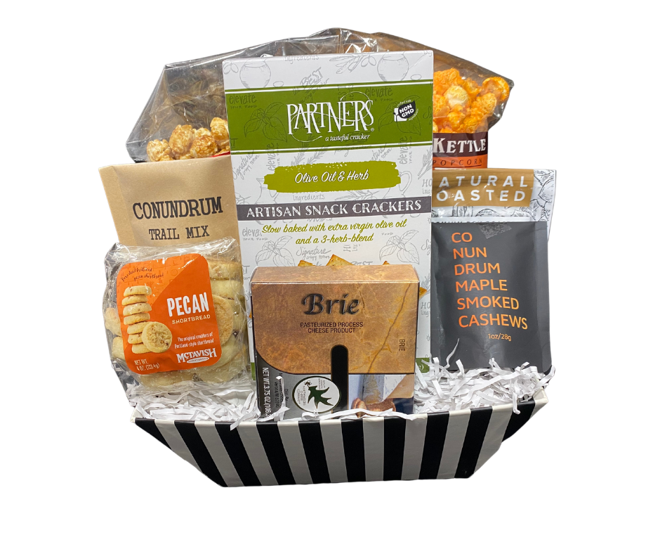 Winter Elegance Gift Basket With Cheese and Crackers