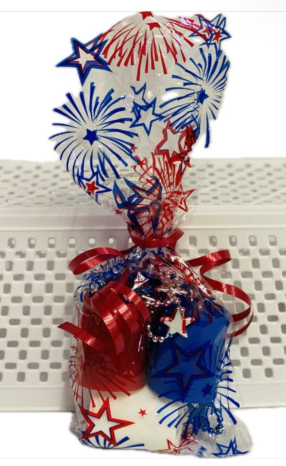Decorative item with red, white, and blue stars and stripes on a white background