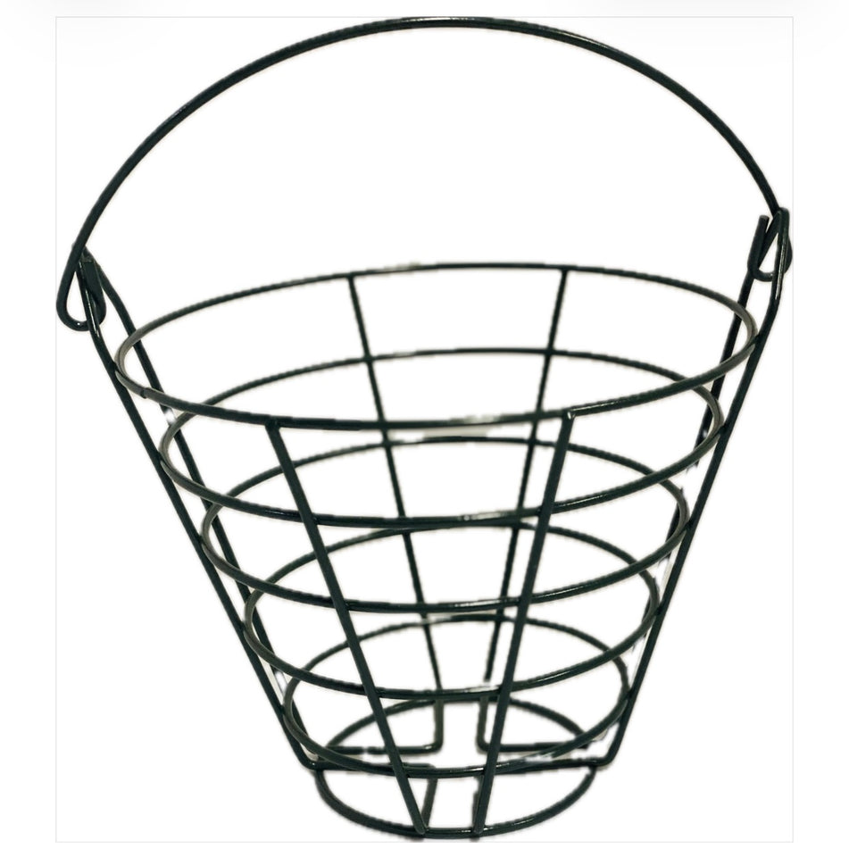 Dark Green wire golf basket on a white background