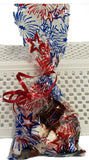 Candy bag with red, white, and blue design on a white background