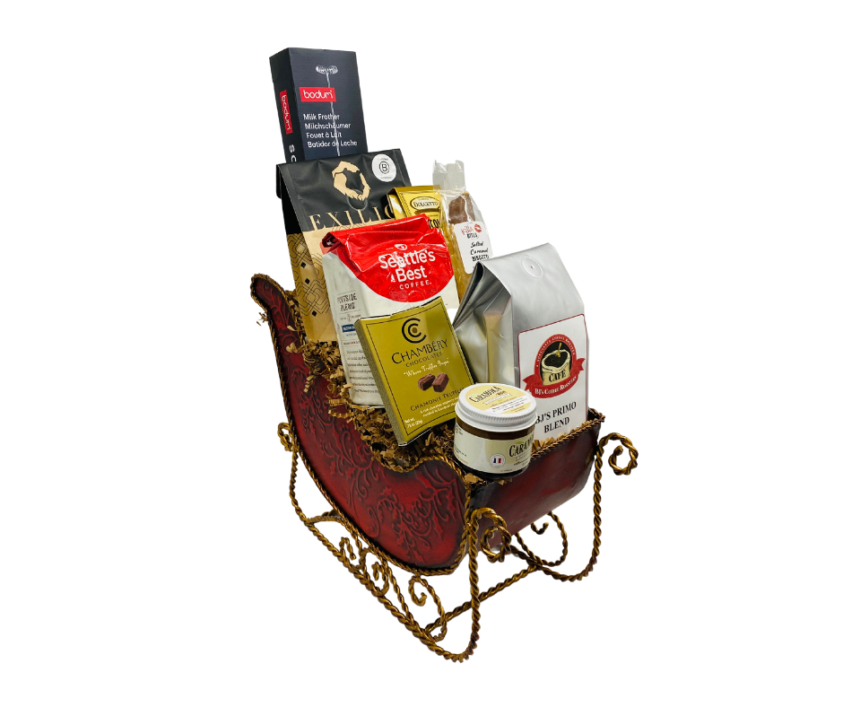 Santa's Sleigh Gift Basket For Hot Cocoa And Coffee