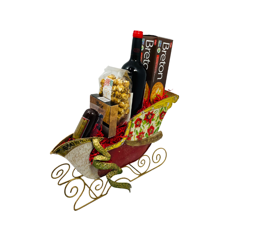 Cheerful Sleigh Gift Basket With Crackers & Cheese