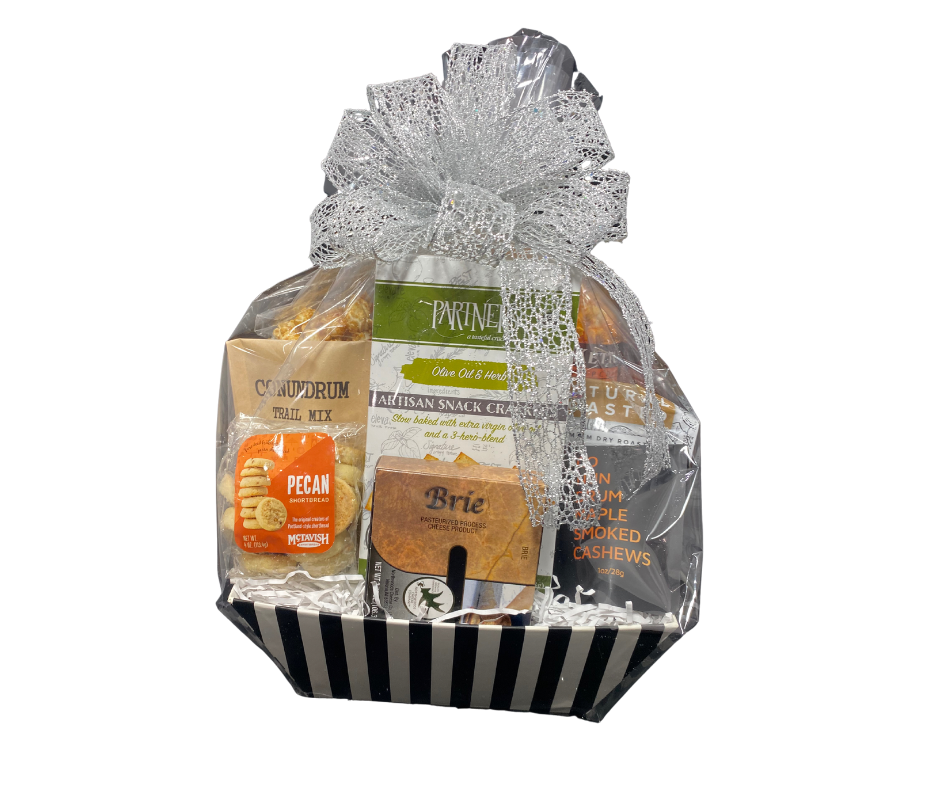 Winter Elegance Gift Basket With Cheese and Crackers