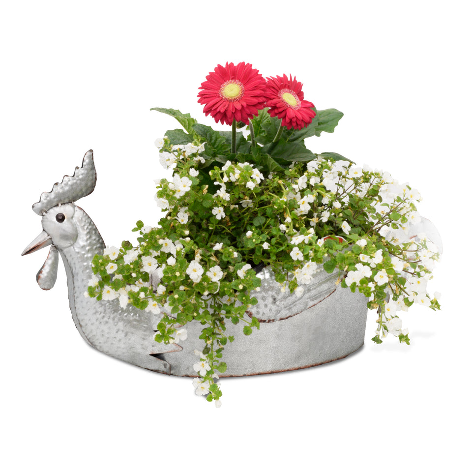 Rooster Basket of Flowers